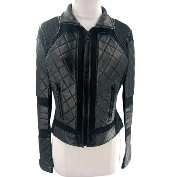 Blanc Noir Classic Leather Mesh Moto Jacket Black sz M